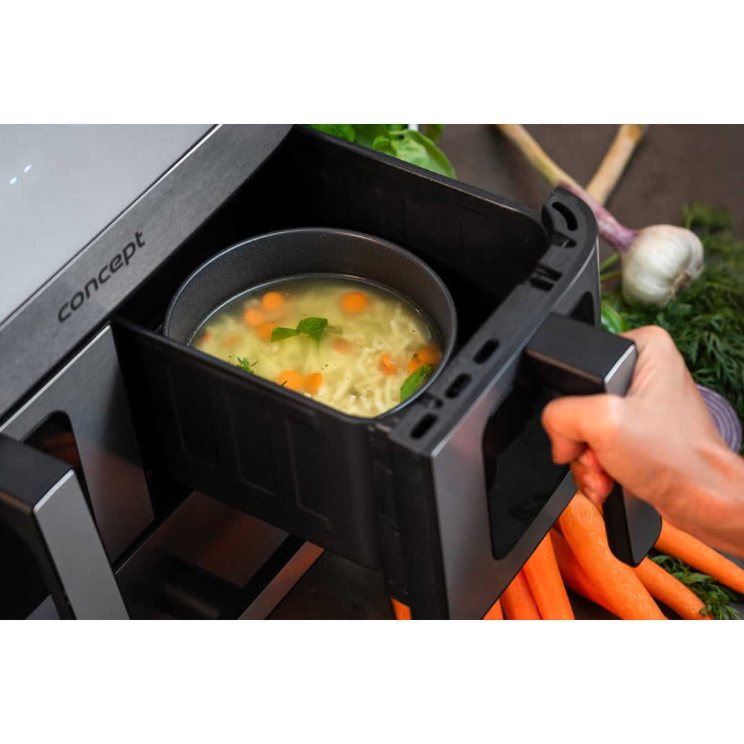 Concept friteuză fără grăsime, 3 sertare separate, gătit sincronizat, 8 programe prestabilite, FR9000