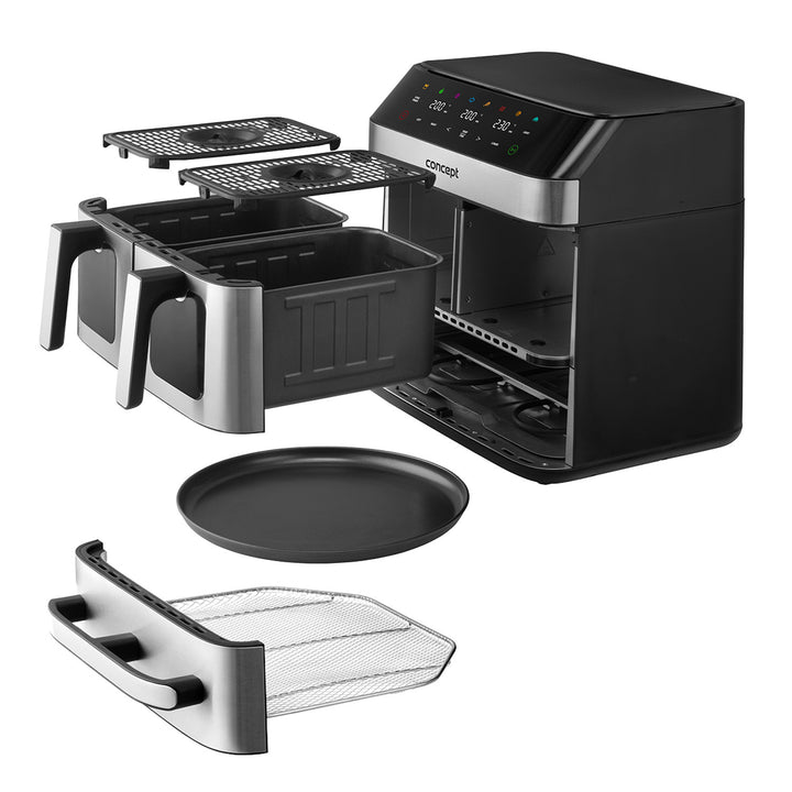 Concept friteuză fără grăsime, 3 sertare separate, gătit sincronizat, 8 programe prestabilite, FR9000