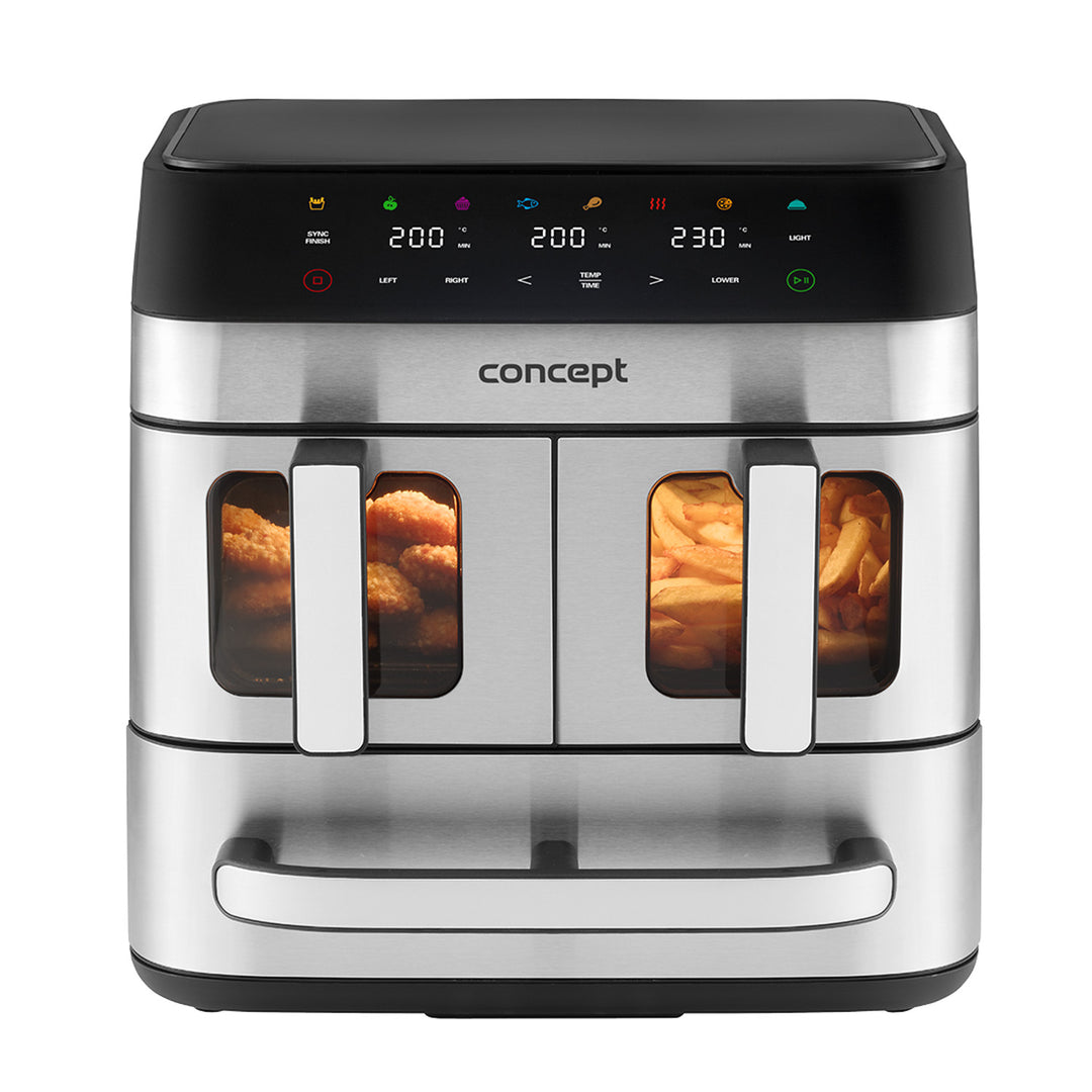 Concept friteuză fără grăsime, 3 sertare separate, gătit sincronizat, 8 programe prestabilite, FR9000
