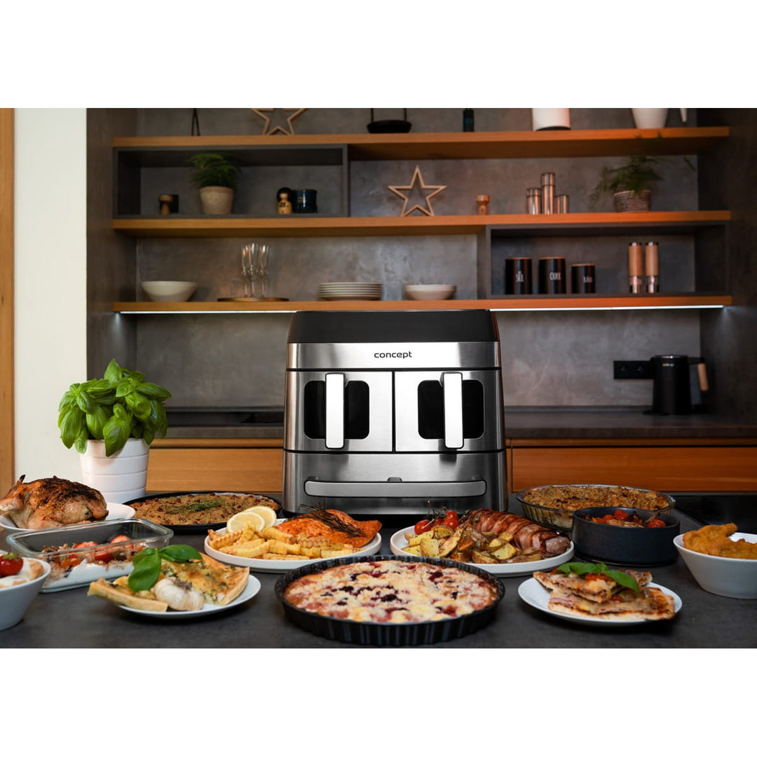 Concept friteuză fără grăsime, 3 sertare separate, gătit sincronizat, 8 programe prestabilite, FR9000