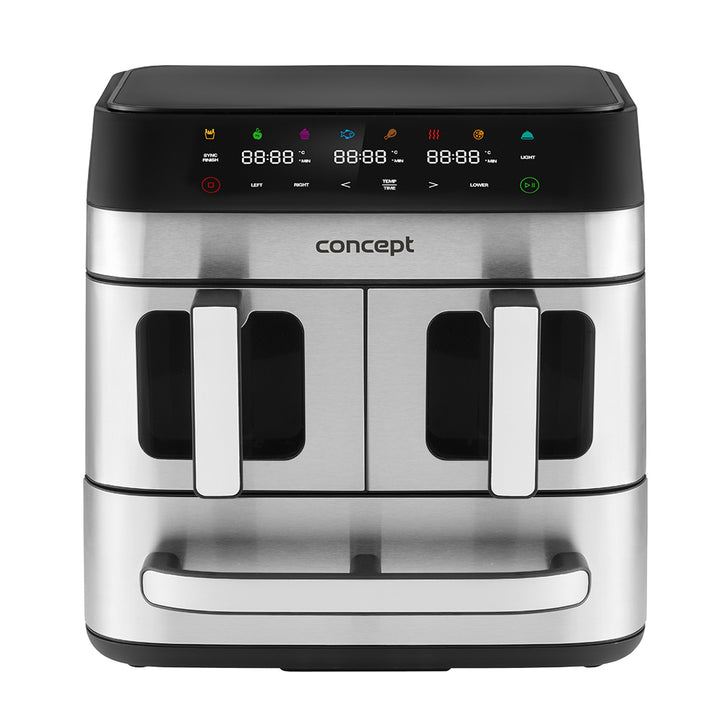 Concept friteuză fără grăsime, 3 sertare separate, gătit sincronizat, 8 programe prestabilite, FR9000