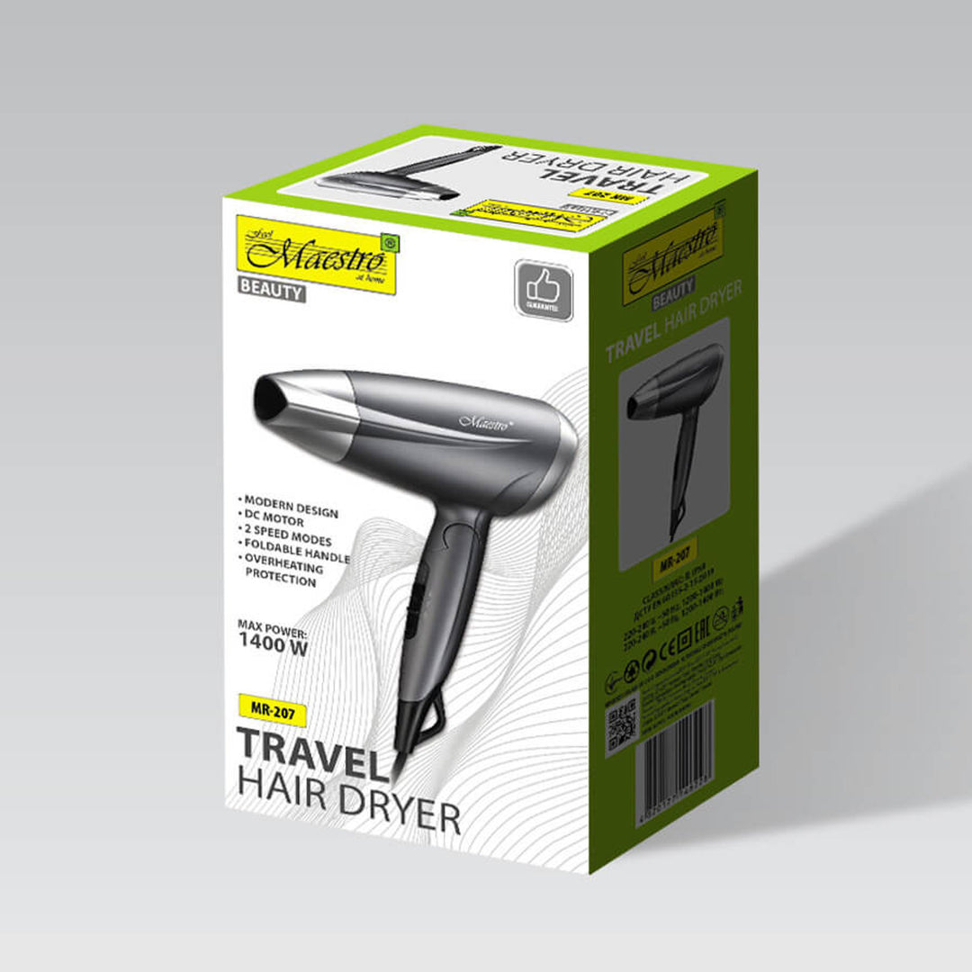 Uscător de păr Maestro, putere 1400W, mâner pliabil, 2 viteze de aer, concentrator, MR-207