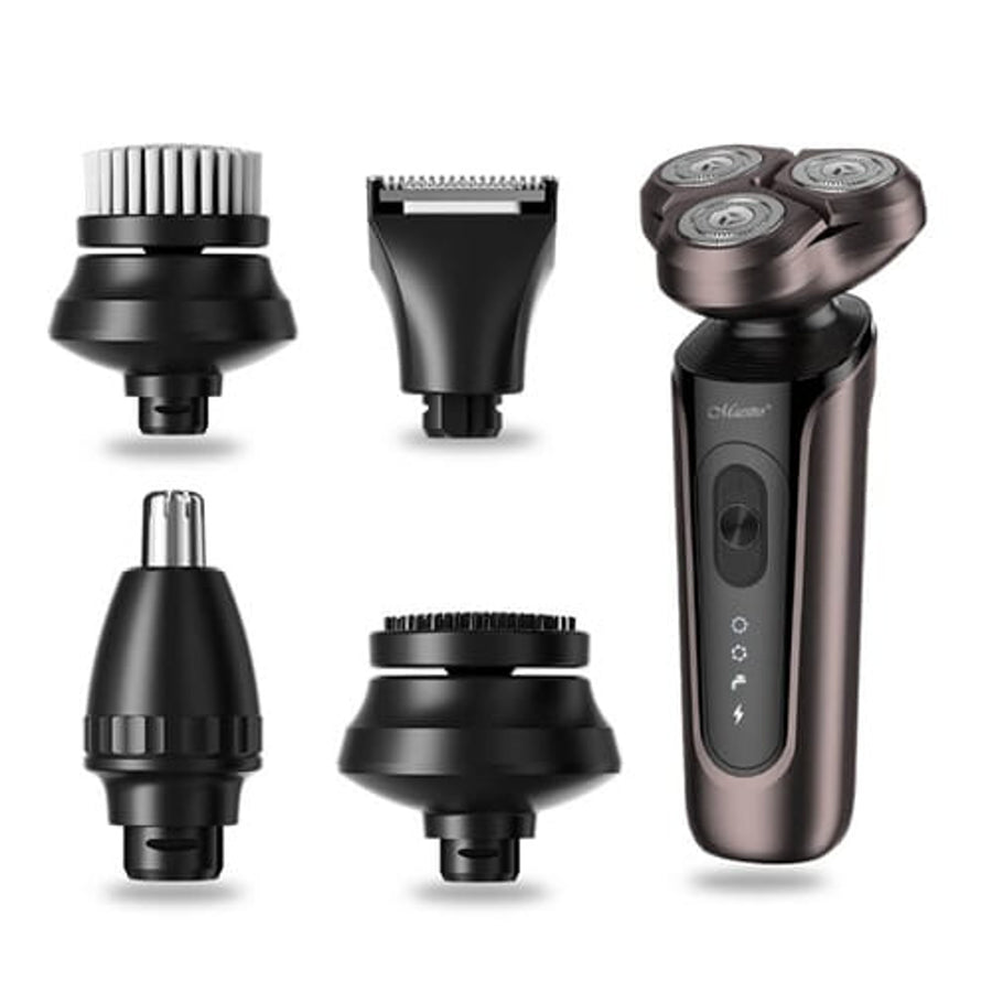 Set de bărbierit Maestro 5 în 1, aparat de ras, aparat de tuns nasul, perie de curățare facială, vârf de masaj, aparat de tuns părul, carcasă impermeabilă, timp de funcționare de până la 60 min, MR-674