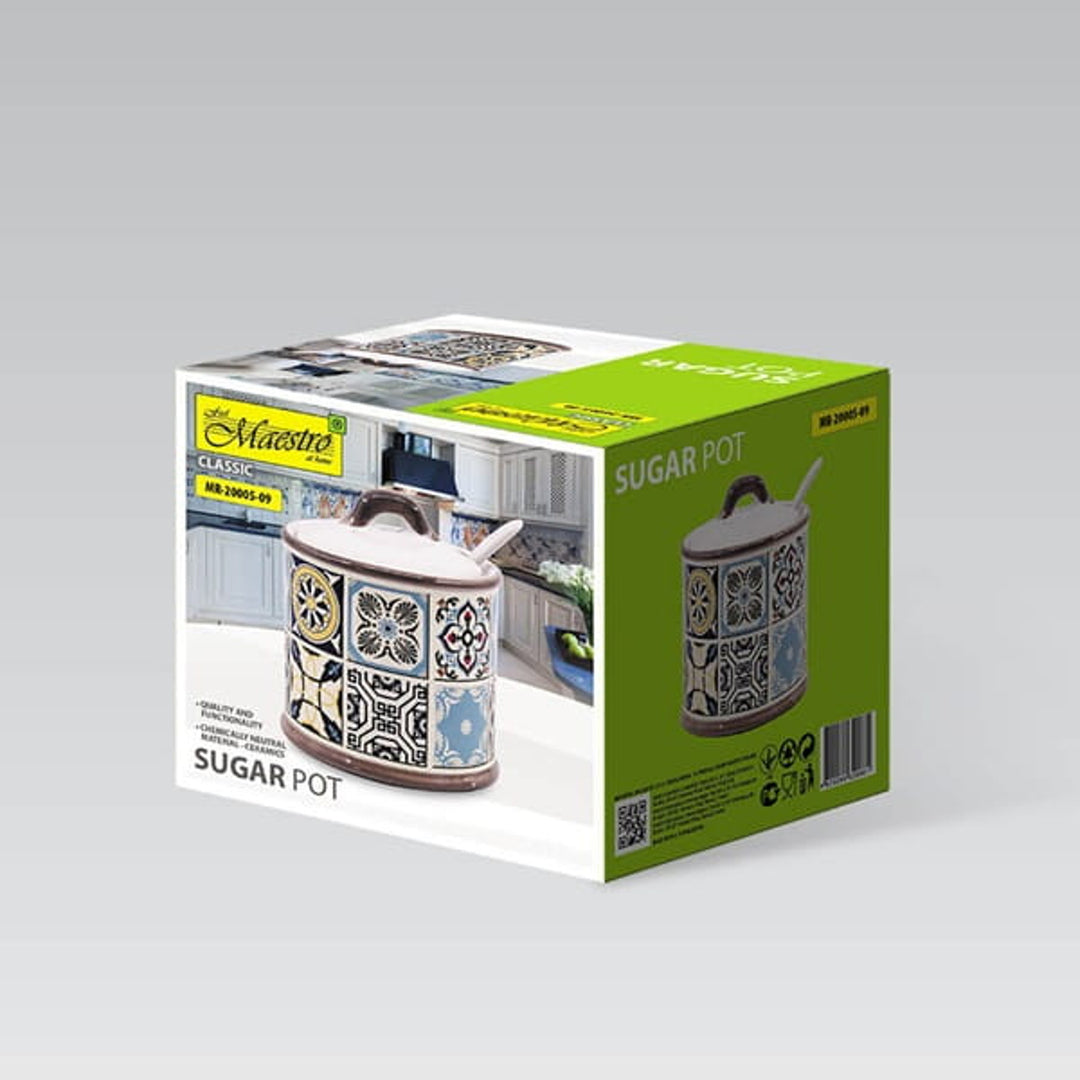 Vacanță în Porto bol de zahăr ceramic de Maestro, capacitate 300ml, complet cu lingură ceramică, MR-20005-09