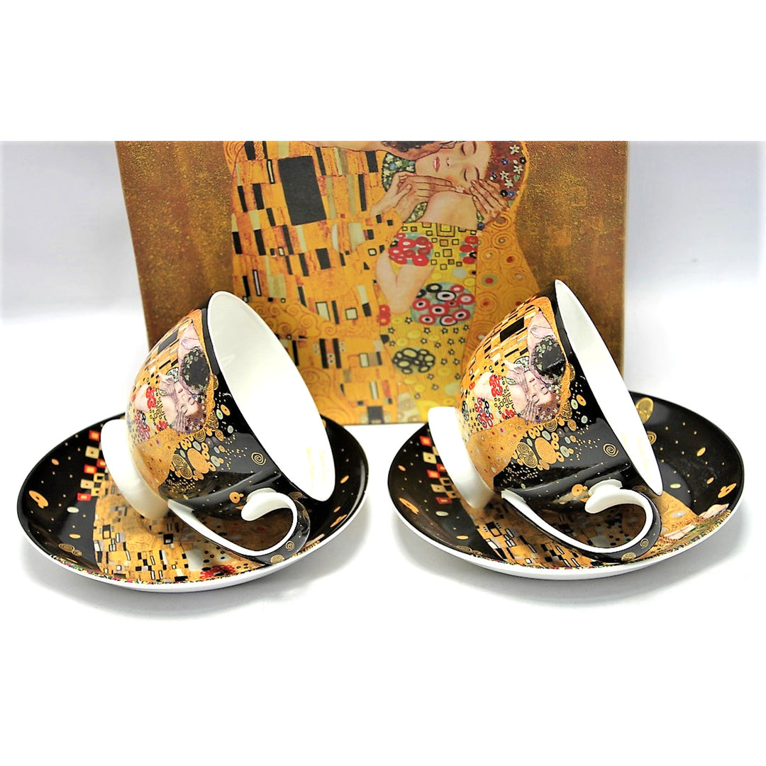 Set de 2 căni de porțelan Regina Isabell, motivul Sărutului lui Klimt, 250ml, W8KL356-22383
