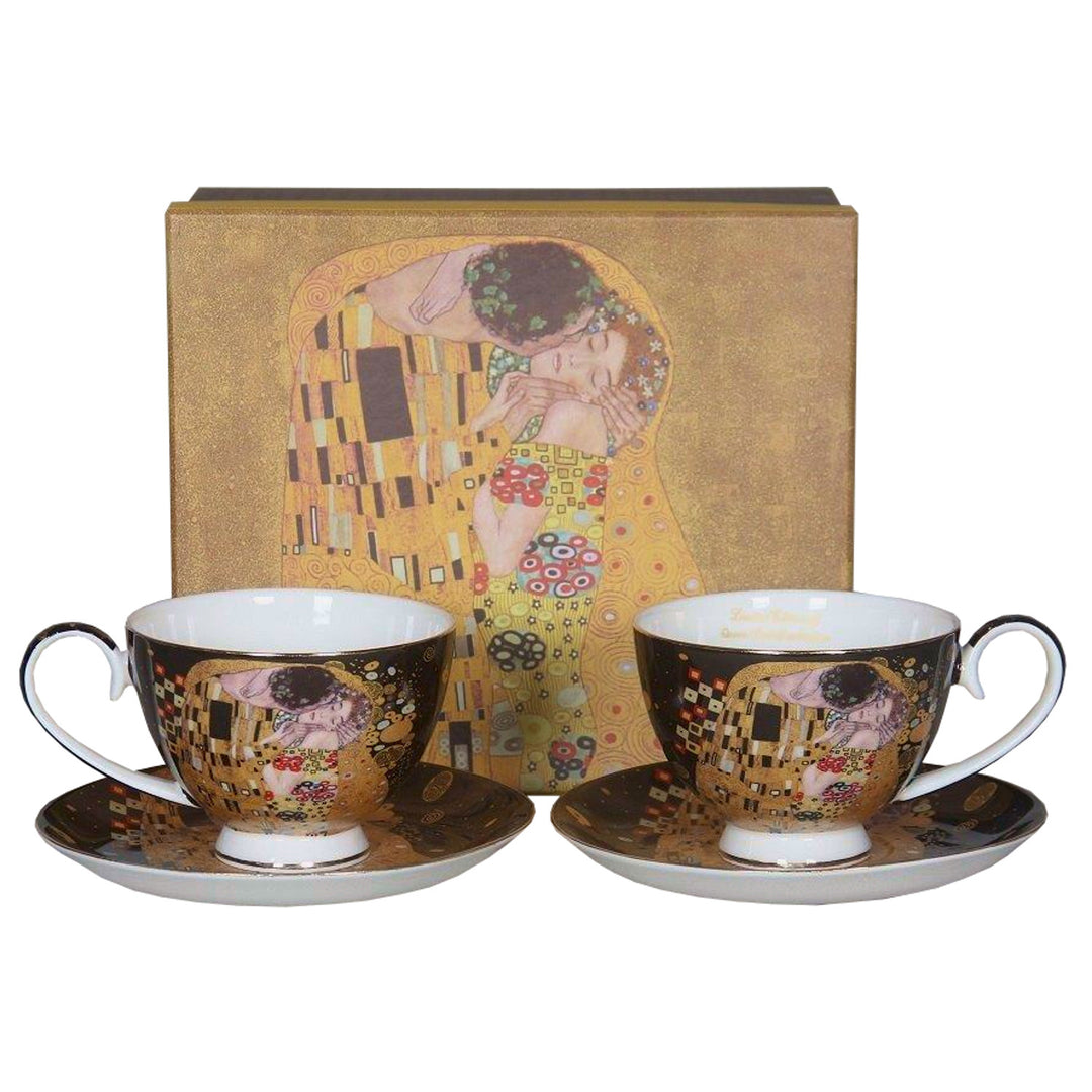 Set de 2 căni de porțelan Regina Isabell, motivul Sărutului lui Klimt, 250ml, W8KL356-22383