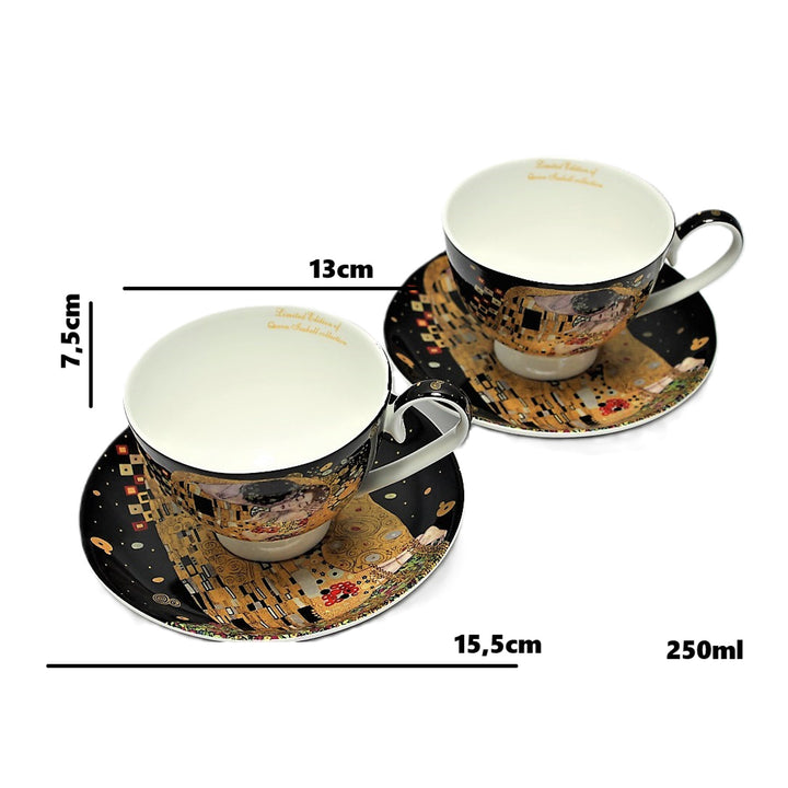 Set de 2 căni de porțelan Regina Isabell, motivul Sărutului lui Klimt, 250ml, W8KL356-22383