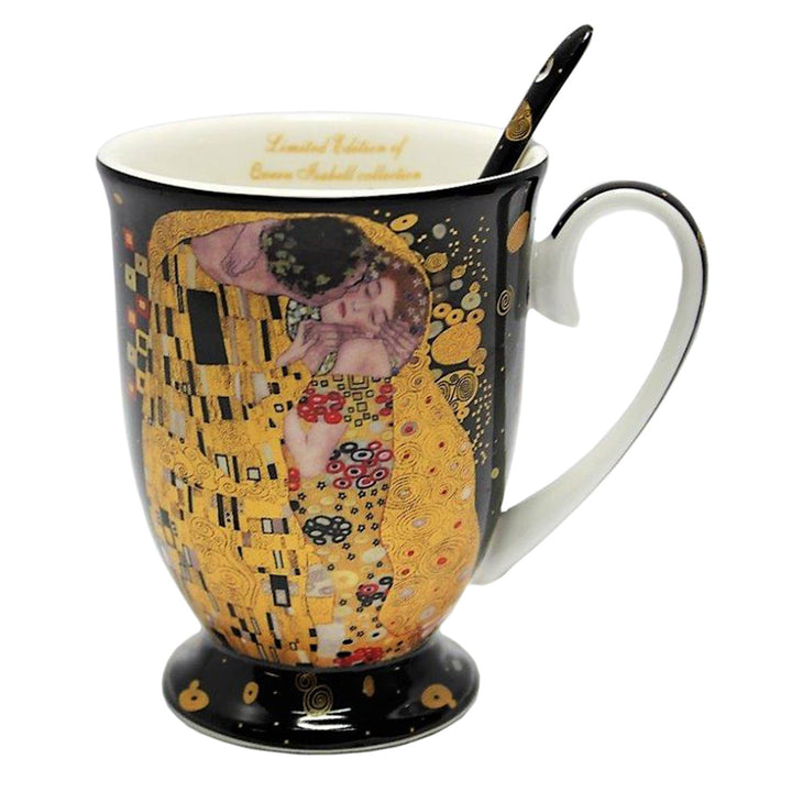 Cana de porțelan Regina Isabel cu lingură, lingură, motiv Klimt Kiss, 300ml, W9KL338-09121