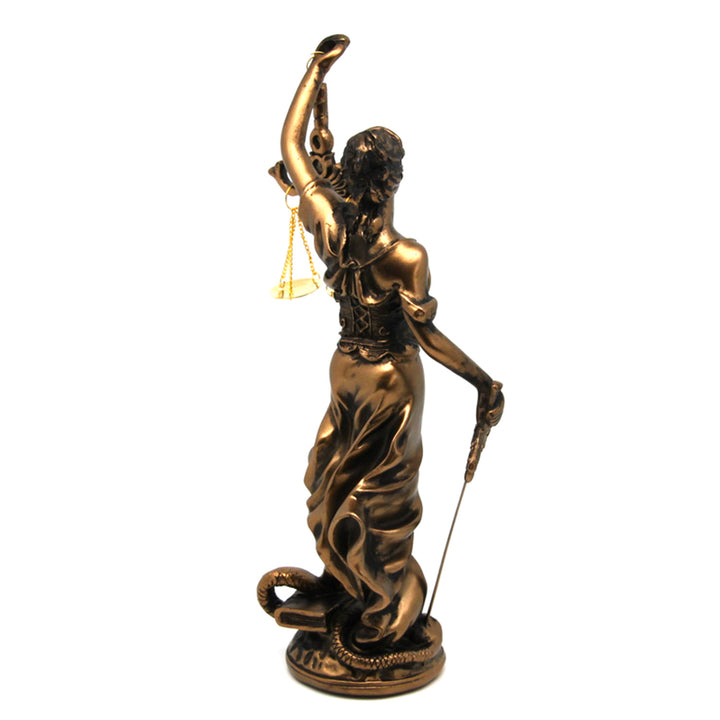 Figurina lui Temida cu cântar și sabie, sculptură juridică din bronz, Regina Isabel