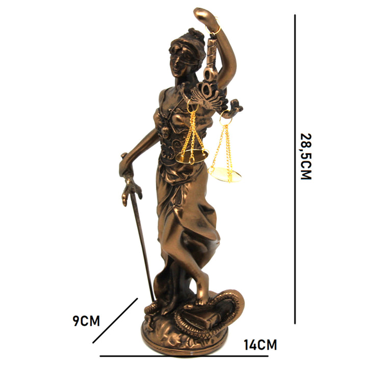 Figurina lui Temida cu cântar și sabie, sculptură juridică din bronz, Regina Isabel