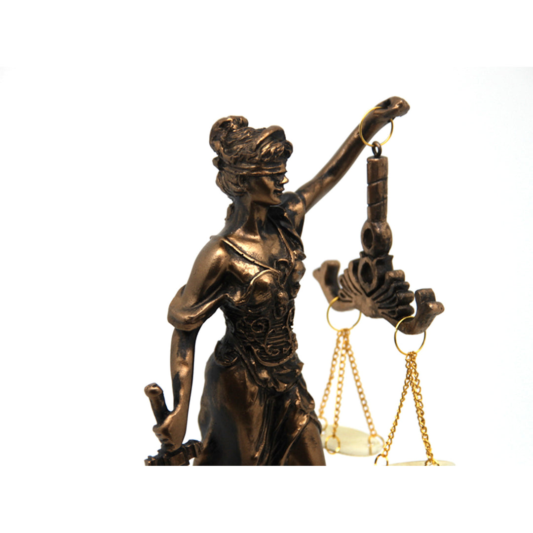 Figurină a lui Themis cu balanță și sabie, ceas, decor din bronz, Regina Isabel