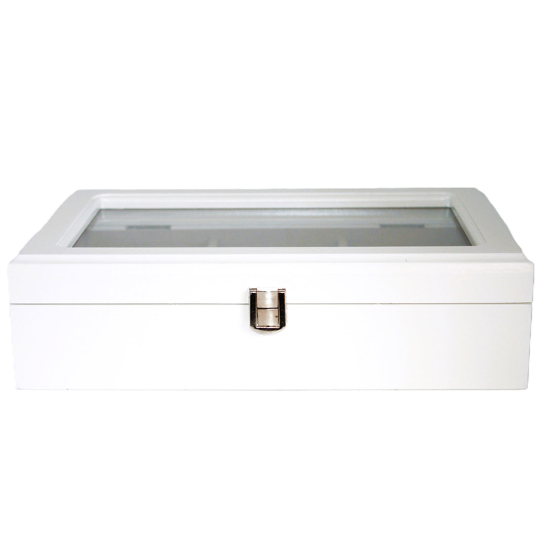 Cutie de bijuterii, lemn, alb, organizator, compartimente, capac din sticlă, Queen Isabel