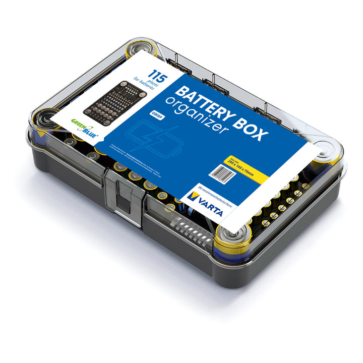 Organizator baterii GreenBlue, capac transparent, 115 spații, Varta Box GB189, 3 bucăți