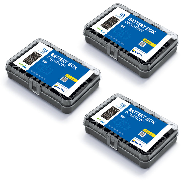 Organizator baterii GreenBlue, capac transparent, 115 spații, Varta Box GB189, 3 bucăți
