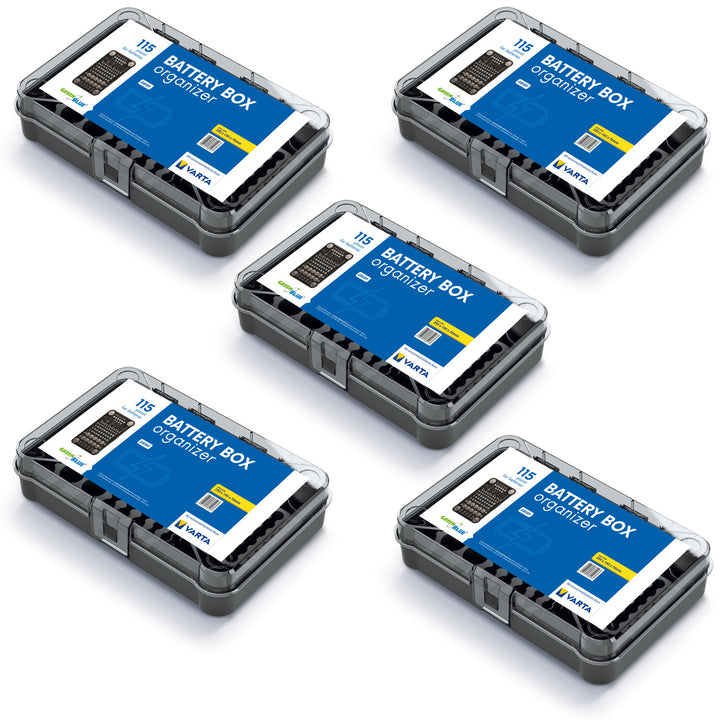 Organizator de baterii GreenBlue, capac transparent, 115 spații, Varta Box GB189, 5 bucăți