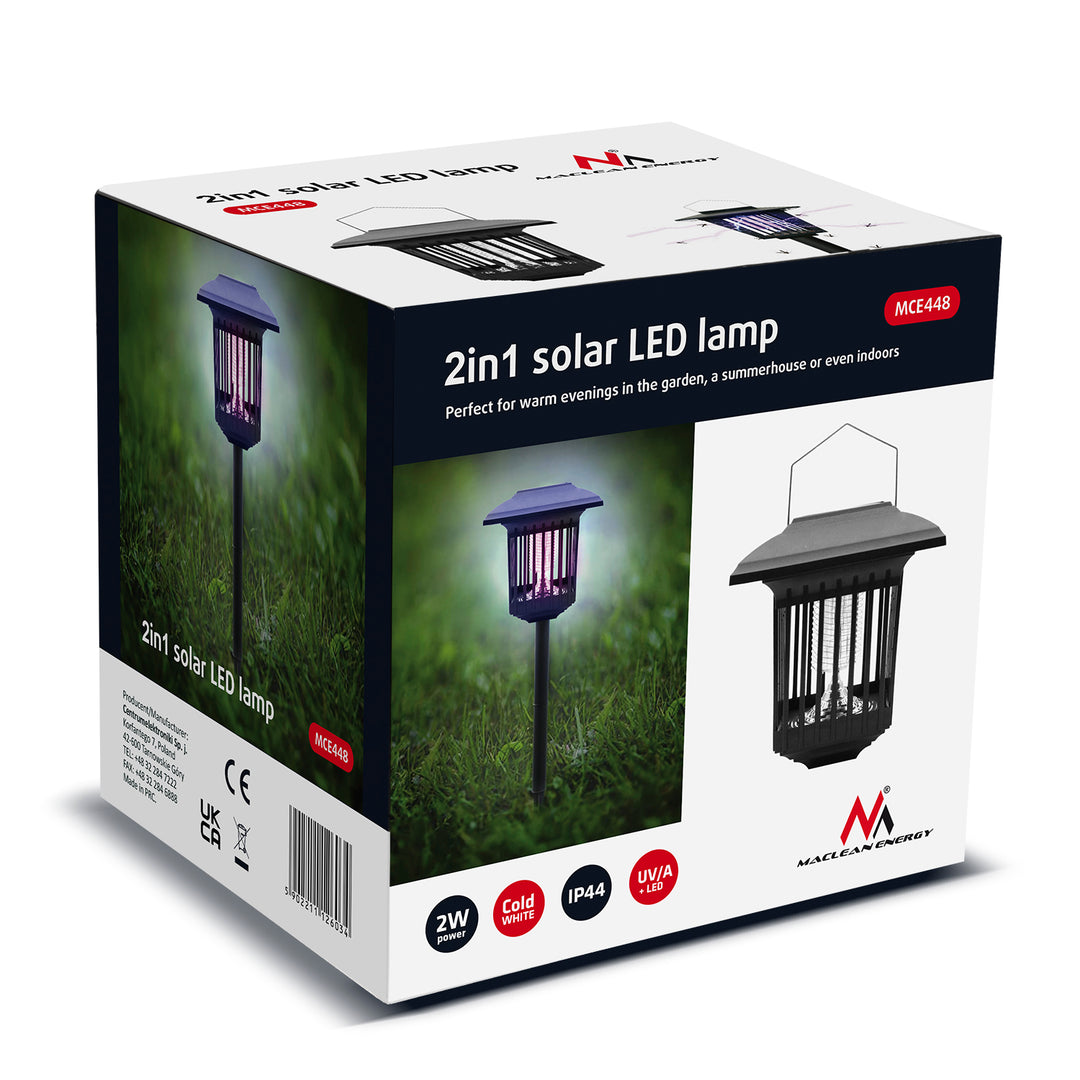 Maclean Solar LED Insecticide Light, IP44, LED / UV, 2 * AAA Ni-MH 200 mAh baterie reîncărcabilă, solar 2V DC MCE448, 2 bucăți