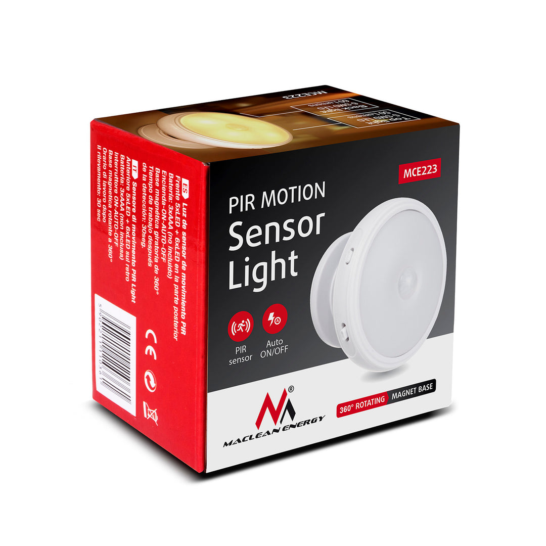 Lampă LED cu senzor de mișcare Maclean, magnet, lumină de fundal, moduri de iluminare: continuă, senzor PIR, 3xAA, MCE223 + 3 x baterii Varta Industrial