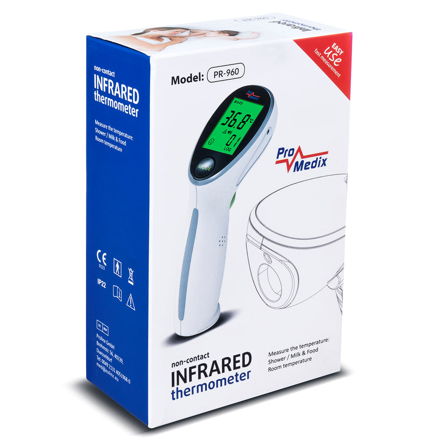 Termometru medical infraroșu fără contact Promedix PR-960 + 2x baterii AAA Varta Industrial