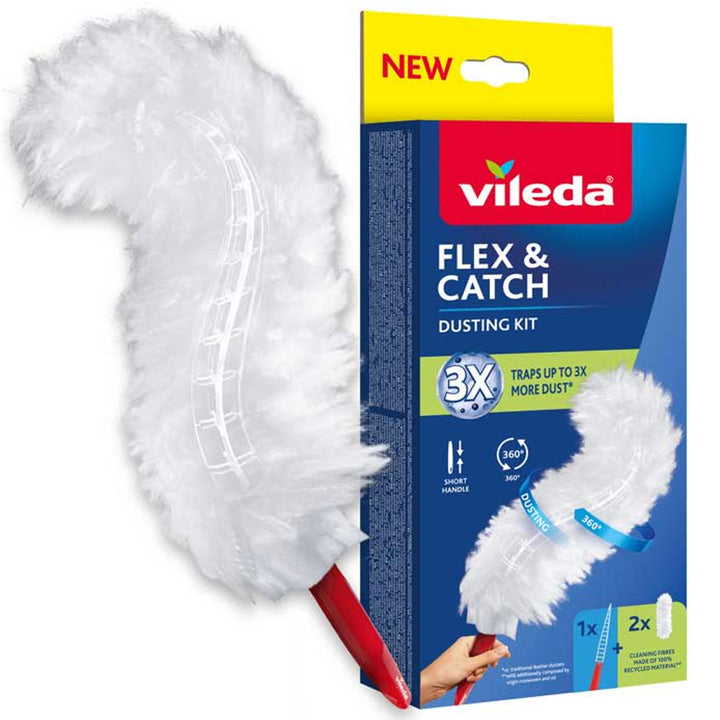 Mătură de praf Vileda Flex&Catch, cu mâner scurt, 2 cartușe incluse, anti-alunecare, cap flexibil, 179432