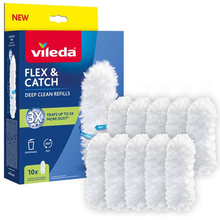 Vileda Flex&Catch rezerve pentru mătura de praf, 10 bucăți, 100% fibră reciclată, reumplere 360°