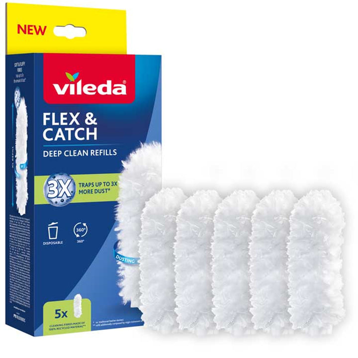 Vileda Flex&Catch rezerve pentru mătura de praf, 5 bucăți, 100% fibră reciclată, reumplere 360°