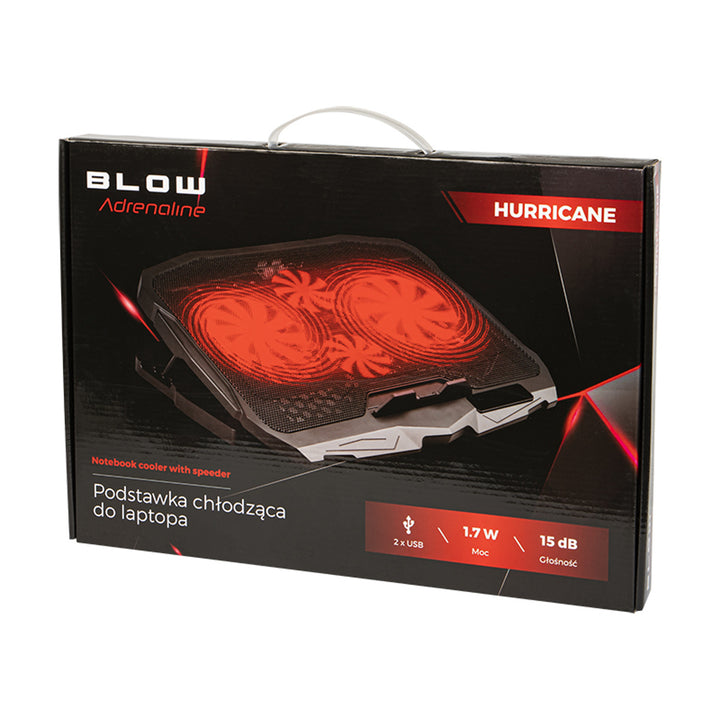 Suport de răcire pentru laptop Blow Hurricane, patru ventilatoare, iluminare roșie, hub USB încorporat