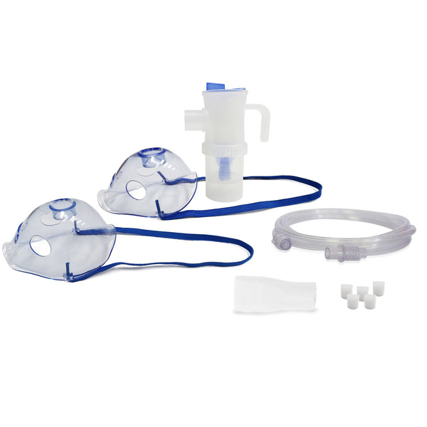 Set de accesorii pentru inhalare/nebulizare Omnibus, nebulizator mare de 12 ml, culoare albastră, 5 filtre de rezervă, control viteză
