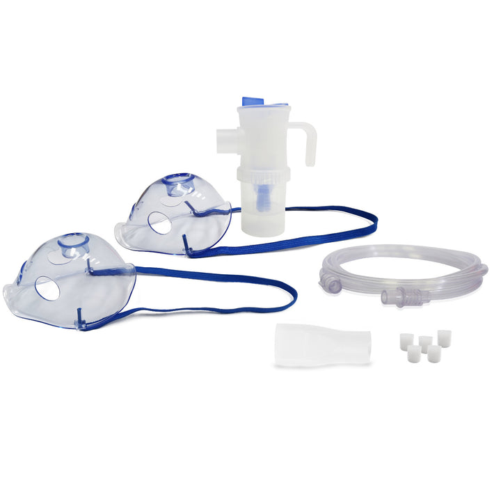 Set de accesorii pentru inhalare/nebulizare Omnibus, nebulizator mare de 12 ml, culoare albastră, 5 filtre de rezervă, control viteză