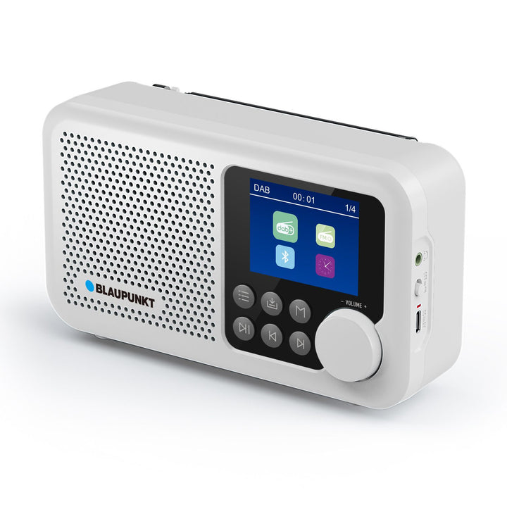 Radio portabil Blaupunkt, radio digital DAB+ și tuner FM, Bluetooth, ieșire pentru căști, afișaj color de 2,4 inch, funcție ceas și alarmă, alimentat cu baterii și reîncărcabil prin USB-C, DR8WH