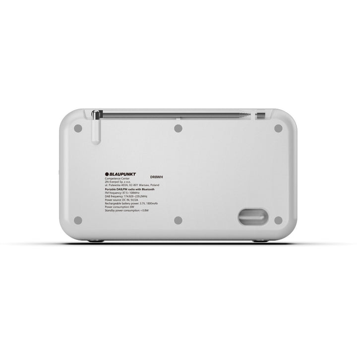 Radio portabil Blaupunkt, radio digital DAB+ și tuner FM, Bluetooth, ieșire pentru căști, afișaj color de 2,4 inch, funcție ceas și alarmă, alimentat cu baterii și reîncărcabil prin USB-C, DR8WH