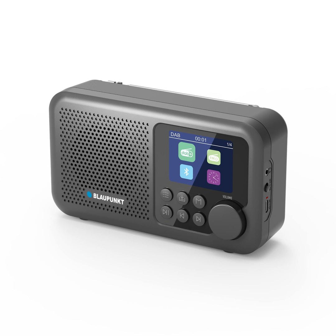 Radio portabil Blaupunkt, radio digital DAB+ și tuner FM, Bluetooth, ieșire pentru căști, afișaj color de 2,4 inch, funcție ceas și alarmă, alimentat de la baterie și reîncărcabil prin USB-C, DR8BK