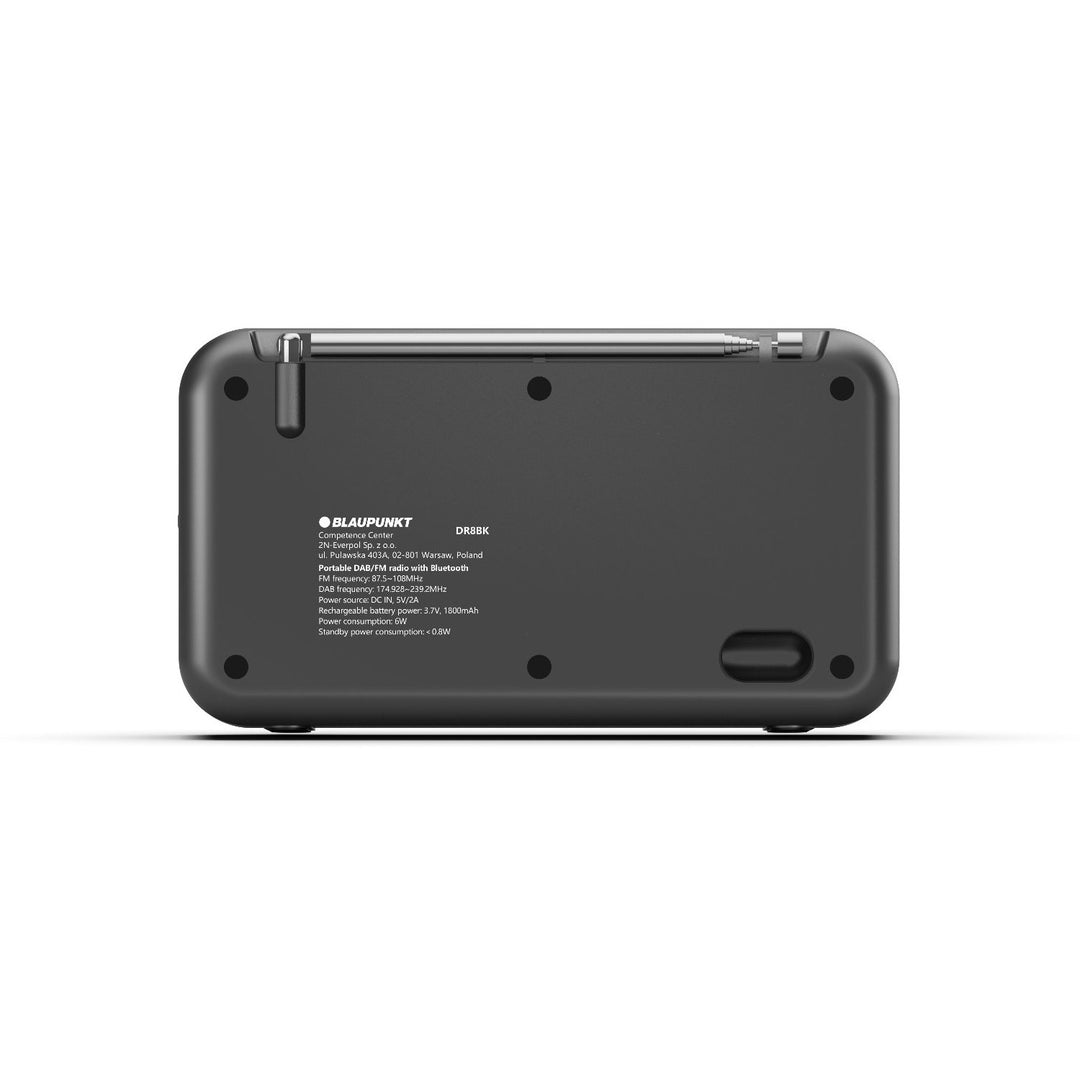 Radio portabil Blaupunkt, radio digital DAB+ și tuner FM, Bluetooth, ieșire pentru căști, afișaj color de 2,4 inch, funcție ceas și alarmă, alimentat de la baterie și reîncărcabil prin USB-C, DR8BK