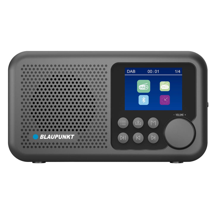 Radio portabil Blaupunkt, radio digital DAB+ și tuner FM, Bluetooth, ieșire pentru căști, afișaj color de 2,4 inch, funcție ceas și alarmă, alimentat de la baterie și reîncărcabil prin USB-C, DR8BK
