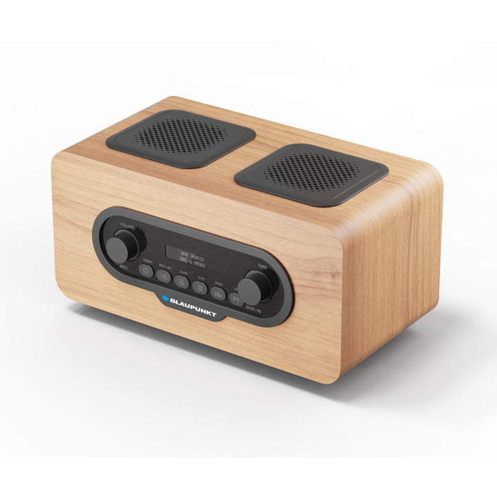 Radio portabil Blaupunkt, radio digital DAB+ și tuner FM, Bluetooth, ieșire pentru căști, player USB și microSD, afișaj LCD, funcție ceas și alarmă, alimentat de o baterie reîncărcabilă USB-C, DR10CR