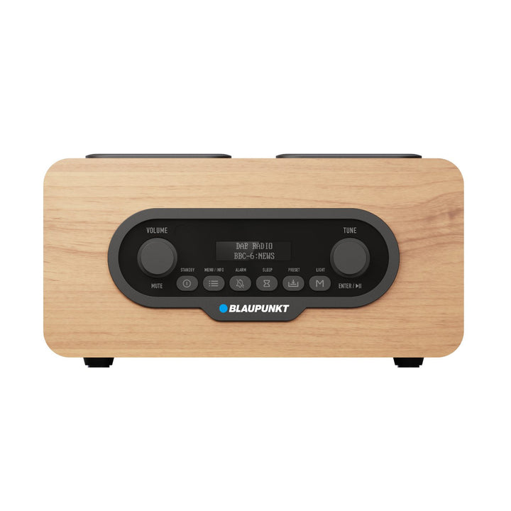 Radio portabil Blaupunkt, radio digital DAB+ și tuner FM, Bluetooth, ieșire pentru căști, player USB și microSD, afișaj LCD, funcție ceas și alarmă, alimentat de o baterie reîncărcabilă USB-C, DR10CR
