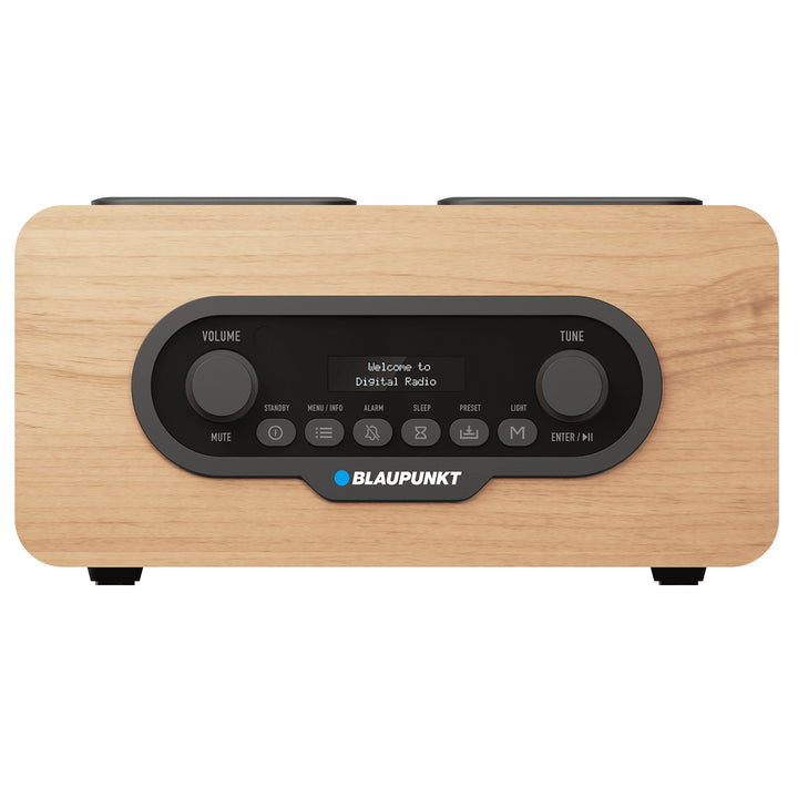 Radio portabil Blaupunkt, radio digital DAB+ și tuner FM, Bluetooth, ieșire pentru căști, player USB și microSD, afișaj LCD, funcție ceas și alarmă, alimentat de o baterie reîncărcabilă USB-C, DR10CR