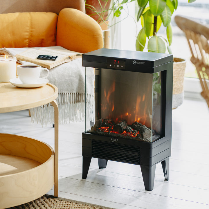Șemineu electric LED cu telecomandă, 2 puteri de încălzire 1000W/2000W, termostat, Adler AD 7755