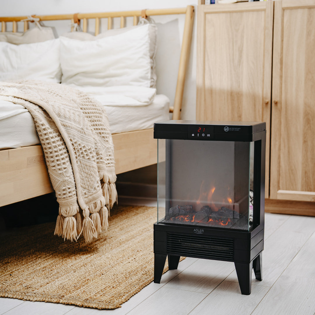 Șemineu electric LED cu telecomandă, 2 puteri de încălzire 1000W/2000W, termostat, Adler AD 7755