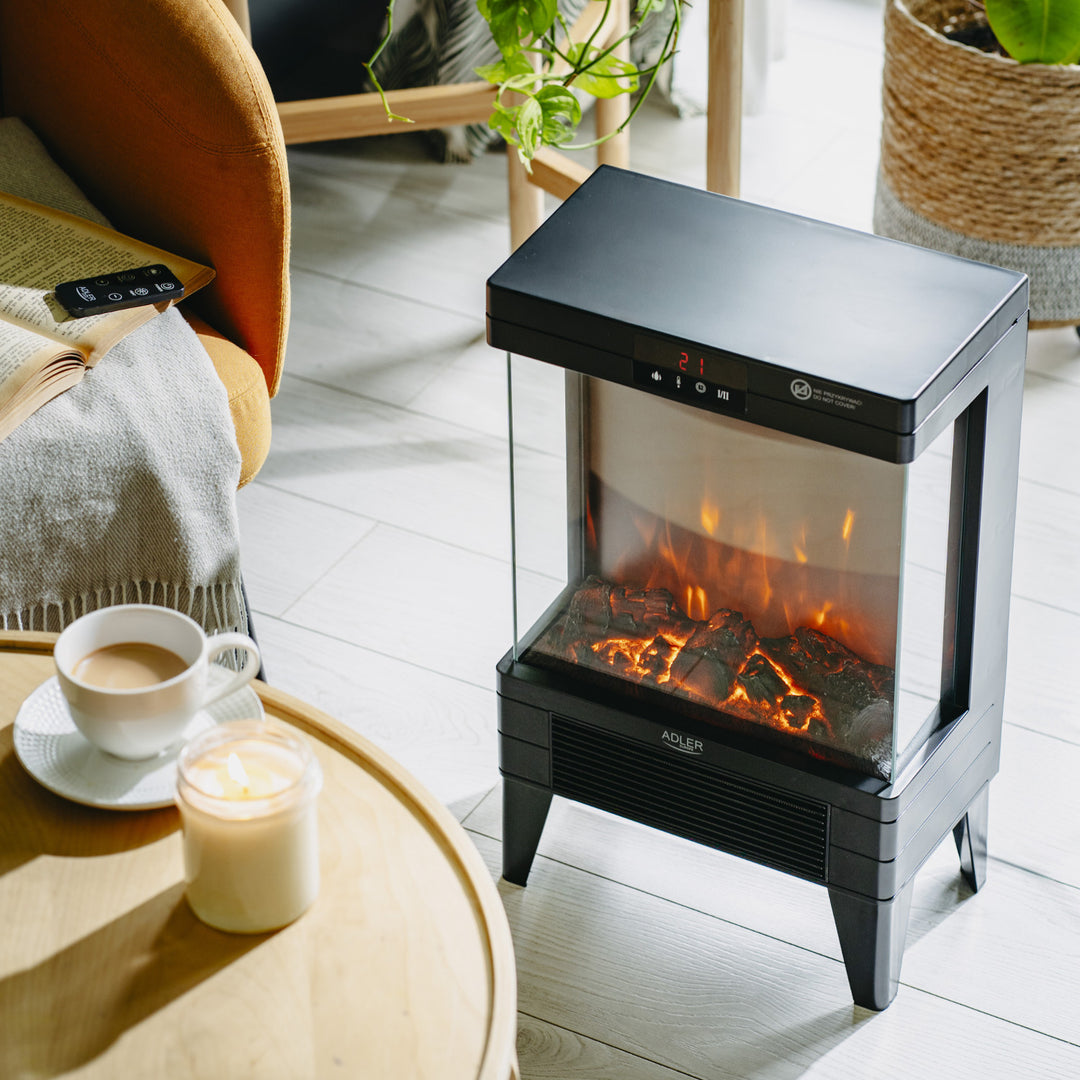 Șemineu electric LED cu telecomandă, 2 puteri de încălzire 1000W/2000W, termostat, Adler AD 7755