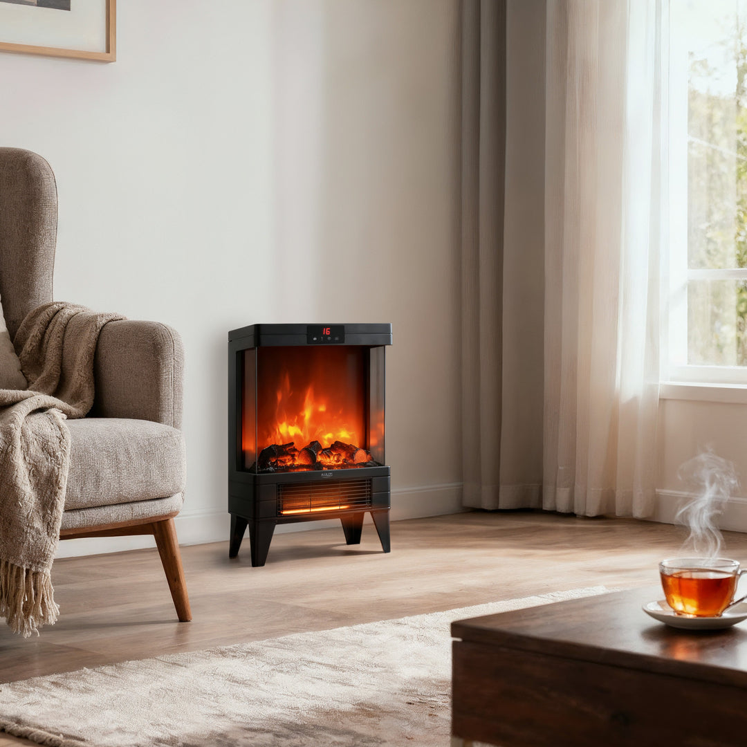 Șemineu electric LED cu telecomandă, 2 puteri de încălzire 1000W/2000W, termostat, Adler AD 7755