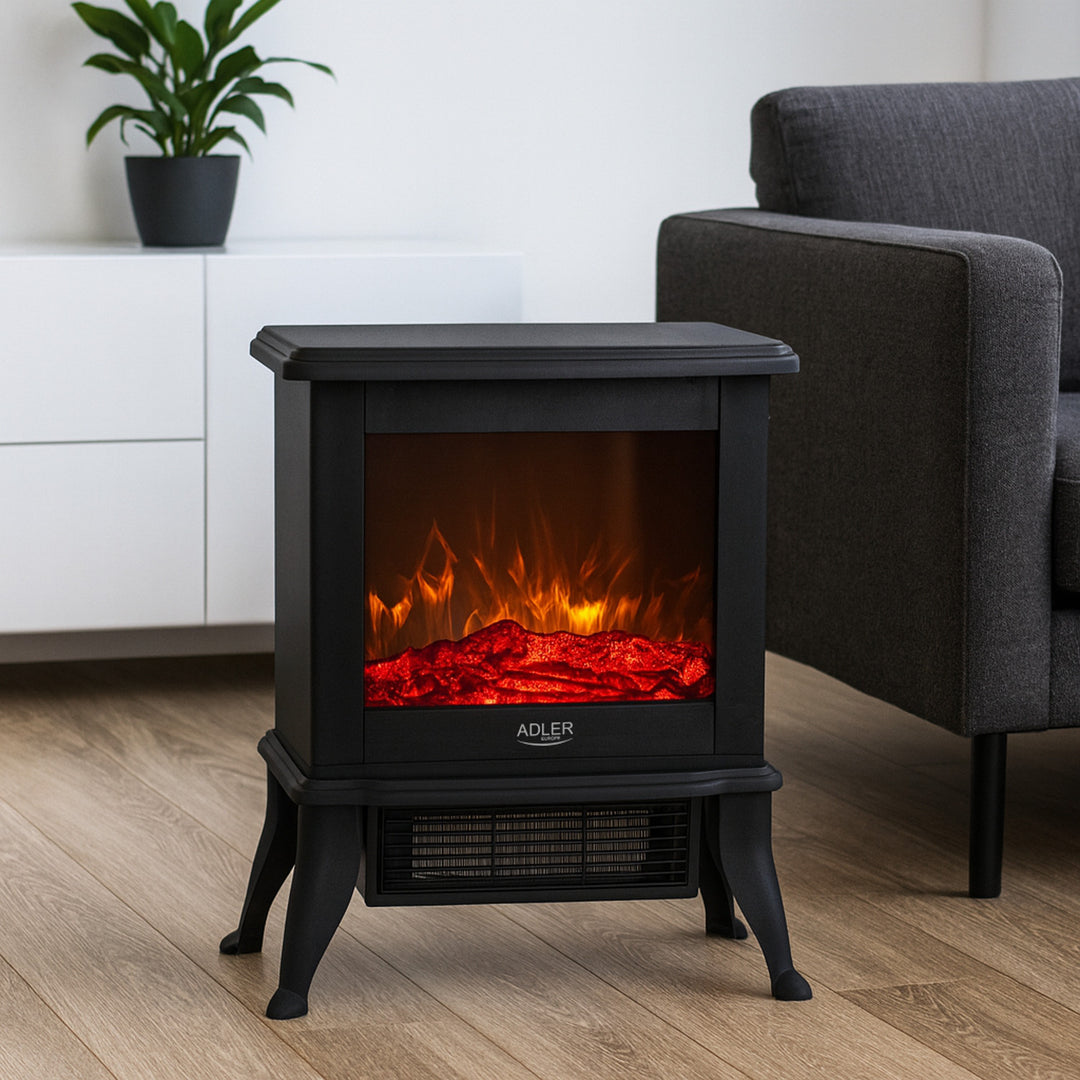 Șemineu electric Adler, 2 niveluri de încălzire, putere max. 1800W, termostat, efect de flacără 3D, AD 7754