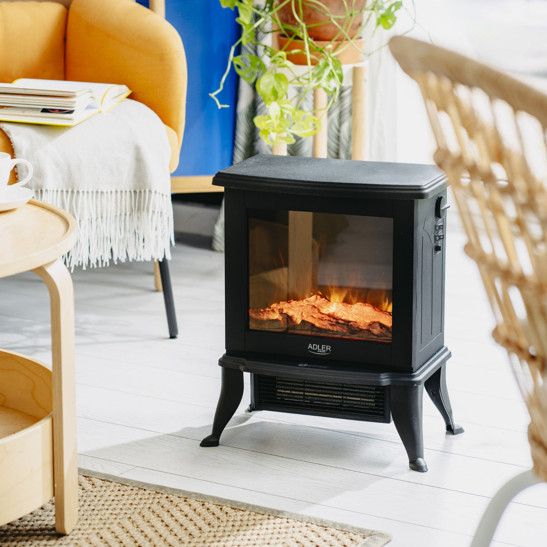 Șemineu electric Adler, 2 niveluri de încălzire, putere max. 1800W, termostat, efect de flacără 3D, AD 7754