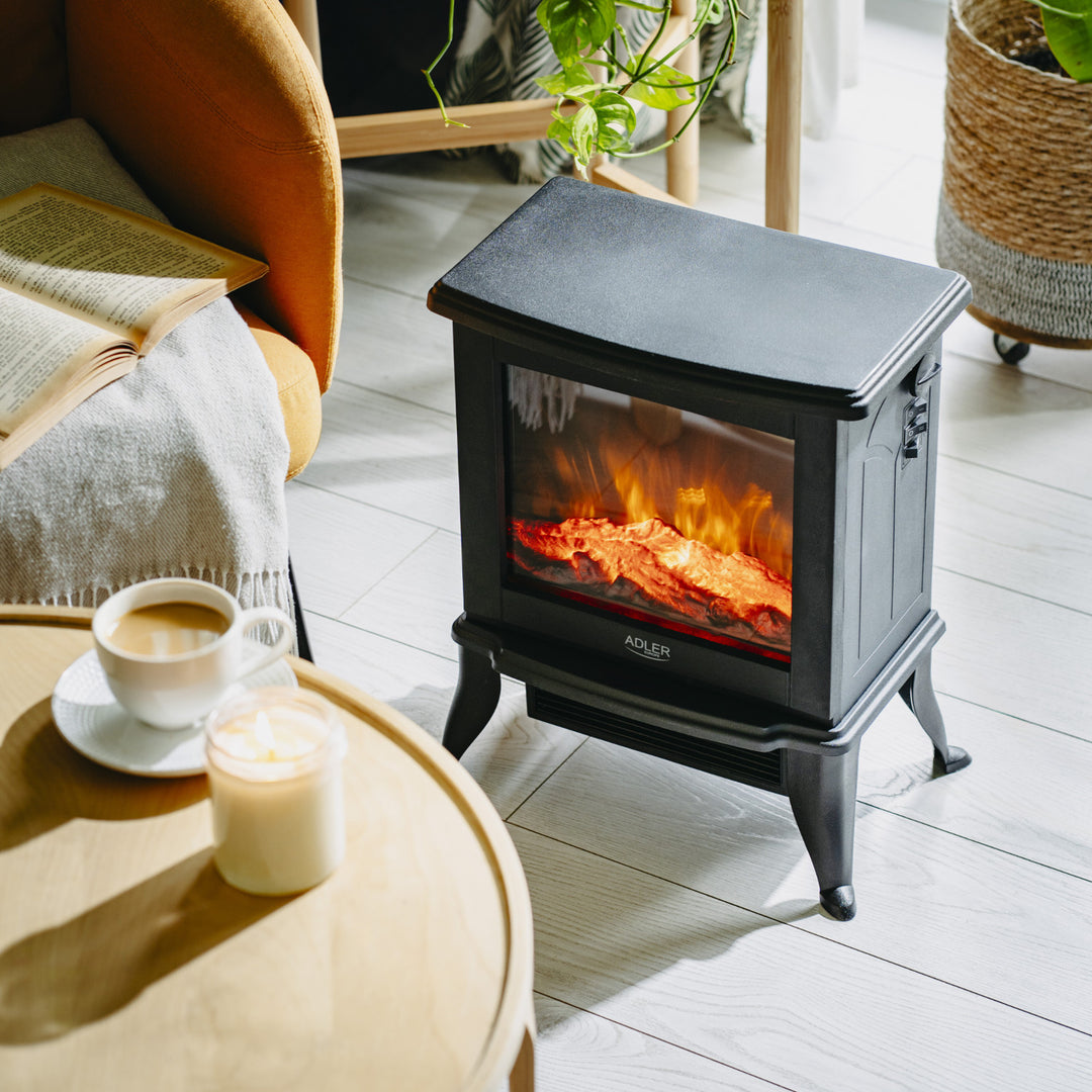 Șemineu electric Adler, 2 niveluri de încălzire, putere max. 1800W, termostat, efect de flacără 3D, AD 7754