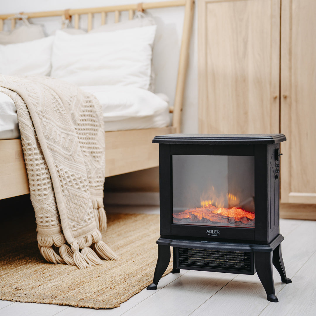 Șemineu electric Adler, 2 niveluri de încălzire, putere max. 1800W, termostat, efect de flacără 3D, AD 7754