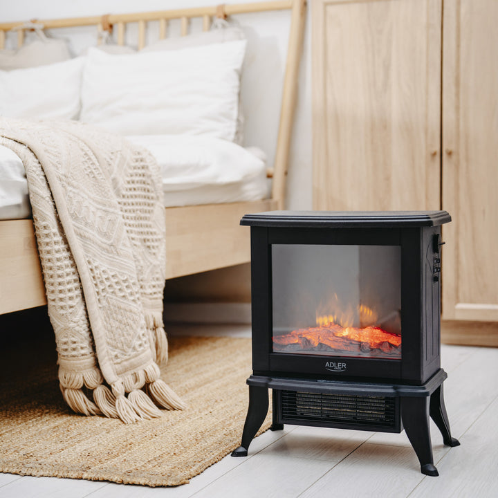 Șemineu electric Adler, 2 niveluri de încălzire, putere max. 1800W, termostat, efect de flacără 3D, AD 7754