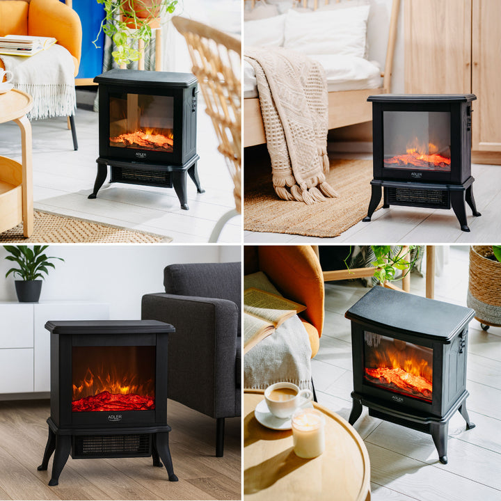 Șemineu electric Adler, 2 niveluri de încălzire, putere max. 1800W, termostat, efect de flacără 3D, AD 7754
