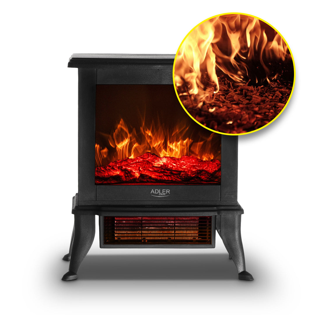 Șemineu electric Adler, 2 niveluri de încălzire, putere max. 1800W, termostat, efect de flacără 3D, AD 7754