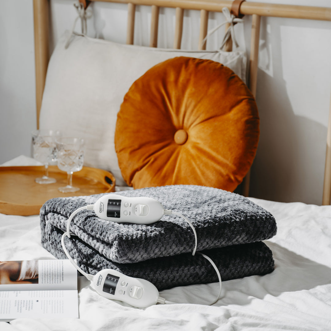 Camry pătură electrică, pentru 2 persoane, dimensiuni 150x160cm, 8 nivele de încălzire, putere 2 x 60W, gri, CR 7417