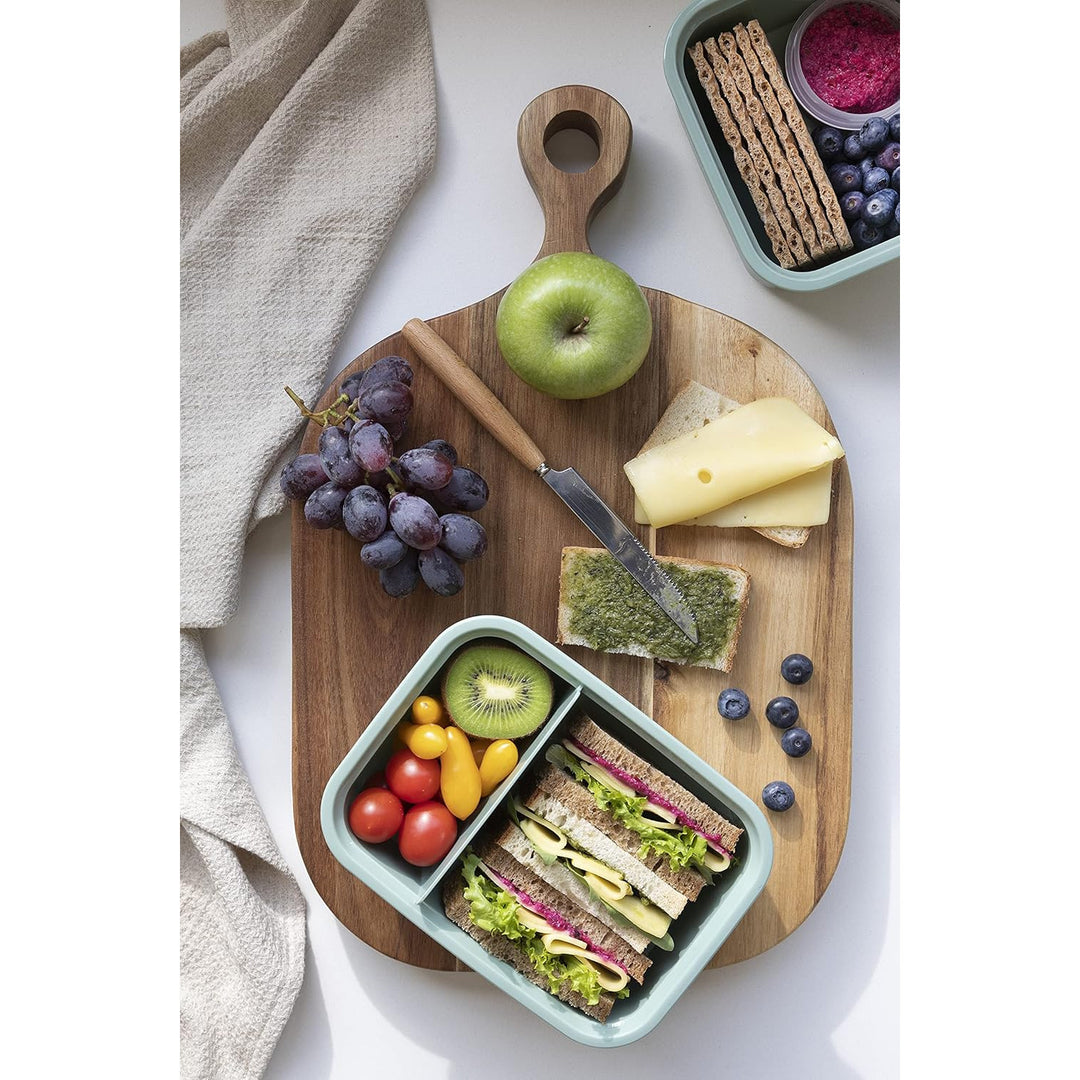 Recipient alimentar Dual Curver, capac etanș, supapă în capac, 100% reciclat, poate fi utilizat în cuptorul cu microunde, două compartimente 0,6L + 0,3L, 250000