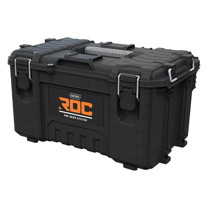 Cutia de scule Keter ROC Pro Gear 2.0, cu o capacitate de încărcare de 54 kg, este prevăzută cu mânere Pro Mount, include un organizator și poate fi agățată pe perete, 256984